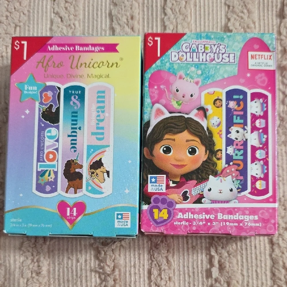 Gabby's Dollhouse And Afro Unicorn Adhesive Bandages,‎ 13 Boxes, New